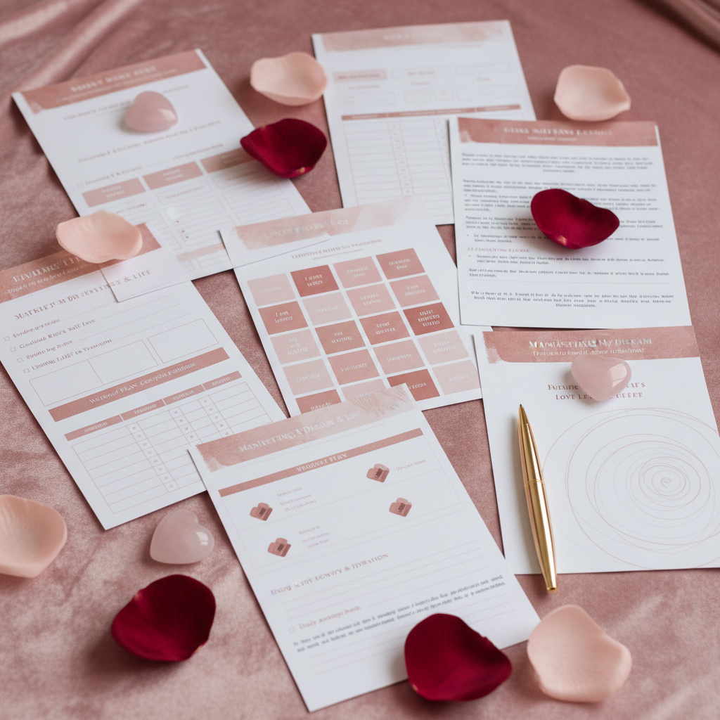 Valentine's Bundle digital content - mindset worksheets, fitness plans, and manifestation journals