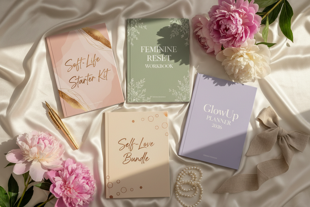 Soft Life Essentials Bundle - Premium collection including Soft Life Starter Kit, Feminine Reset Workbook, Self-Love Bundle, and GlowUp Planner 2026