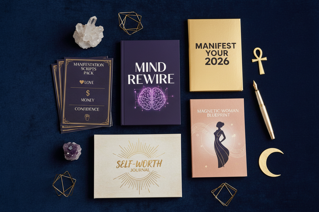 Mindset Mastery Collection - Mind Rewire, Manifest Your 2026, Magnetic Woman Blueprint, Manifestation Scripts, and Self-Worth Journal